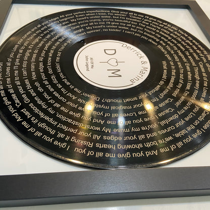 Laser-Marked Vinyl Record with Song Lyrics