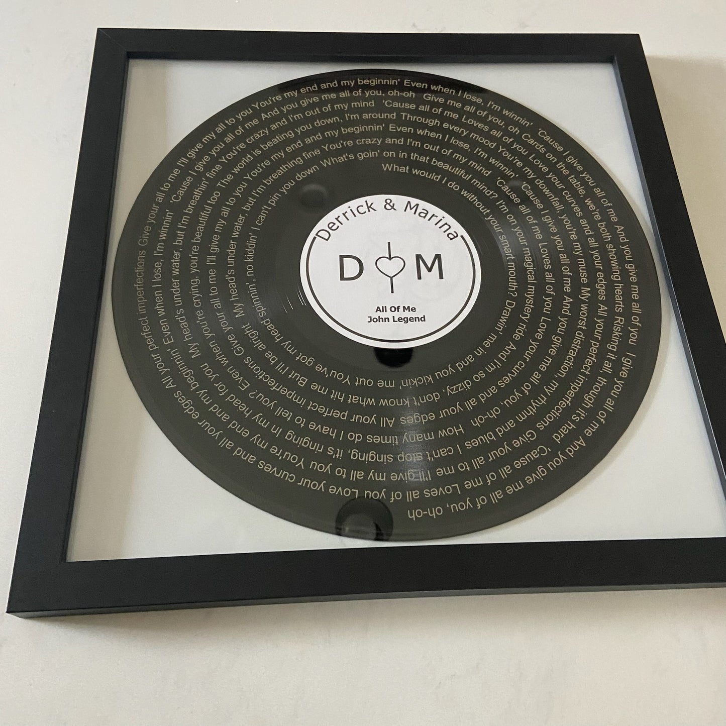Laser-Marked Vinyl Record with Song Lyrics