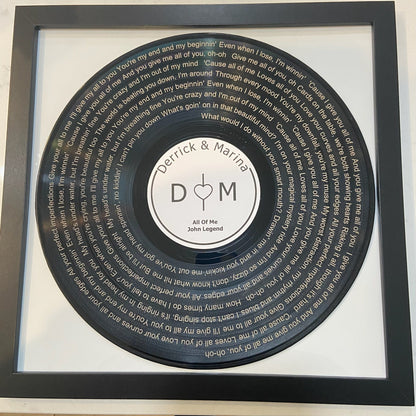 Laser-Marked Vinyl Record with Song Lyrics